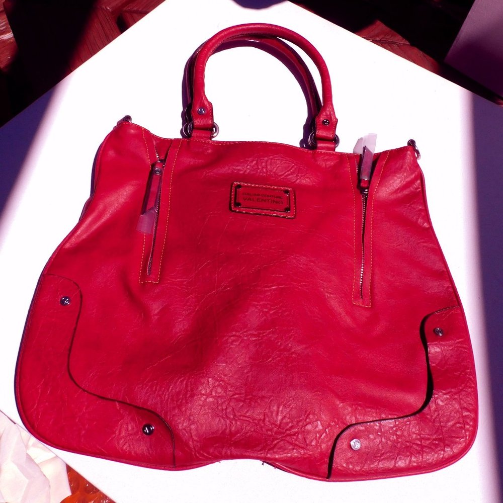 Large Red Italian Couture Valentino Leather Hand Bag